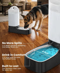 2.4 Gallon Stainless Steel Gravity Dog Water Dispenser With Ergonomic Handle Anti Splash Drinking Bowl in home setting with dog