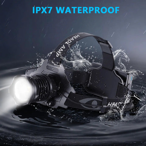 Beast Mode Bright USB Rechargeable Headlamp With 350000 Hour LED 5 Modes IPX7 Waterproof Zoom Beam 90 Degree Tilt in water