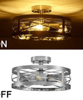 Sleek Modern 3 Light Semi Flush Mount Ceiling Light Brushed Nickel 13 Inch Round Drum Shade Fixture on and off view
