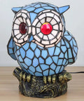 Blue Tiffany Style Stained Glass Owl Accent Table Lamp With Handmade Lampshade For Living Room Decor, 7 Inch Long, 9 Inch Wide, 9.4 Inch Tall, Inline Switch, 40W Max E26 Bulb Not Included, Warm White Glow