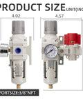 Industrial Air Compressor Filter Regulator Combo Three Eighth Inch NPT 0-150 PSI Gauge With Semi Auto Drain Front View