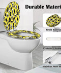 Elongated Toilet Seat for Bathroom featuring colorful resin design with skulls, protective bumpers, and stainless steel hinges.
