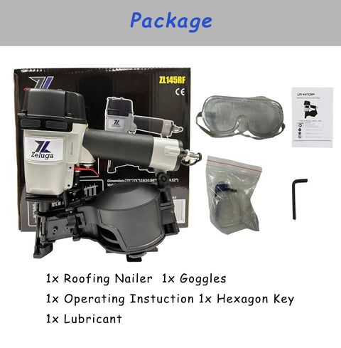 15 Degree Coil Roofing Nailer Kit With 120-Piece Load, Pro Grade Aluminum Body, Dry Fire Lock, Includes eye protection and repair kit