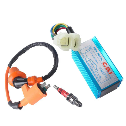 GY6 Ignition Coil Kit With 6 Pin AC CDI Box And 3 Electrode Spark Plugs For 50cc To 150cc Mopeds Scooters ATVs Go Karts