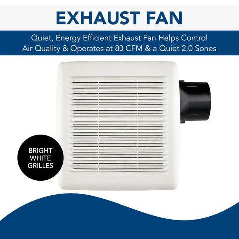 Roomside Installation 80 CFM Quiet Ventilation Fan With 2.0 Sones White For Bathrooms And Small Rooms Up To 75 Sq Ft front view