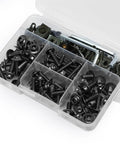 Titanium Motorcycle Fairing Bolt Kit 177Pcs with stainless steel screws, nuts, washers, clips in compartment box
