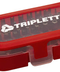 Security Bit Set 32 Piece Tamper Proof Kit With 30 Industrial Grade Bits in a red case with clear lid and label, side view.