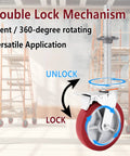 1 Pack Eight Inch Adjustable Leveling Scaffolding Wheels With Two Inch Thick Casters For Rough Job Site Grounds Easy Roll Maneuvering and Tough As Nails Stability For Any Build Day with double lock mechanism and red rubber wheel.