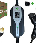 Level 2 EV Charger With Adjustable Amperage 10 Amp To 32 Amp 50 Ft Cable EVSE Plug In Hybrid Compatible Real Time Display Meter