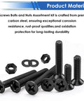 1020 Piece Black Nuts and Bolts Set with 21 Sizes M2 M3 M4 M5 Phillips Flat Head Screws Nuts Washers for Machinery