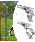 Self Closing Reversible Door Hinge Set, Stainless Steel 2 Pack in use on a metal gate with mounting hardware, smooth bearing