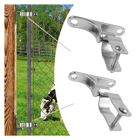 Adjustable Door Closing Hinges Set Of 2 Stainless Steel Gate Hinges for fence shown mounted outdoors.