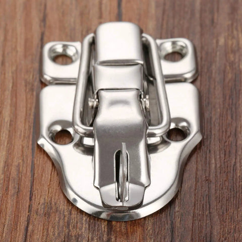 Vintage Style Key Hasp Lock For Jewelry Boxes And Suitcases, Durable Zinc Alloy Hardware close-up on wooden surface