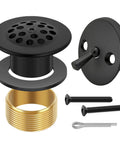 Fresh Matte Black Bathtub Drain Tub Trim Set With Universal Brass Adapter And Rock Solid Trip Lever Overflow Plate components including mesh screen.