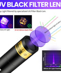 365 Nanometer Mini Black Light UV Flashlight With USB Rechargeable Power illustrating UV filter lens effectiveness