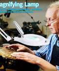 Man using 10X Magnifying Lamp With Clamp, 2200 Lumen Super Bright Light, Real Glass Lens, Stepless Dimming for detailed crafting.