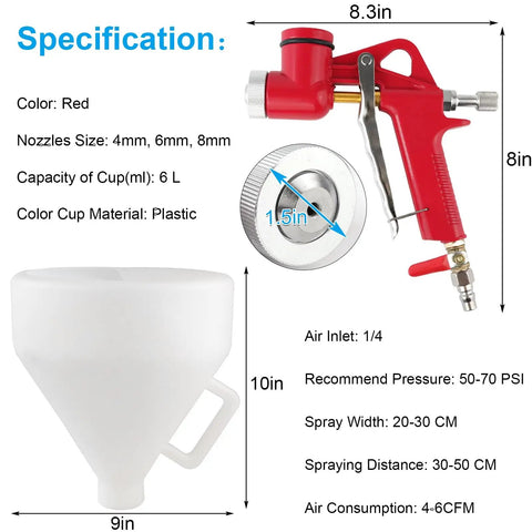 1.5 Gallon Air Hopper Texture Drywall Sprayer Featuring Three Precision Nozzles For Stucco Paint Popcorn Ceiling And Knockdown Finishes That Powers Through Walls No Sweat with red gun and plastic funnel.