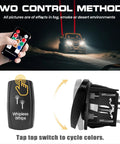 Whipless Led Whip Lights Kit With Rocker Switch Dual Control And Adjustable Mounts remote detail and UTV at night