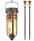 Metal Solar Torch Lights With Adjustable Height From 24 To 50 Inches For Outdoor Yard Patio And Garden Pathway Waterproof Tiki Torches In Matte Black Two Pack Featuring Patented LED Flame Effect And Realistic Flicker