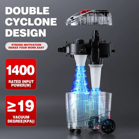 Auto Clean Dust Extractor With Dual Cyclone Pre Separation System, Pro Grade Industrial Vacuum for Woodworking and Sanding