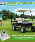 Durable Front Wheel Hub Assembly Pair For Club Car Ds And Precedent 2003 Up Golf Cart shown with a golf cart on the course.