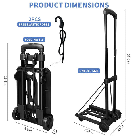 No Sweat Folding Hand Truck And Ultra Lightweight Portable Cart And Rock Solid 90lb Heavy Duty Two Wheel Utility Trolley With Bungee Straps For Moving Travel Luggage Hauling Smooth Compact Storage Setup Fits Right In Trunk Or Closet