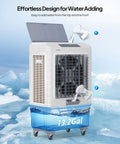 Heavy Duty 13.2 Gallon Evaporative Air Cooler And Portable Swamp Fan With Remote 4100 CFM Airflow top water filling design.
