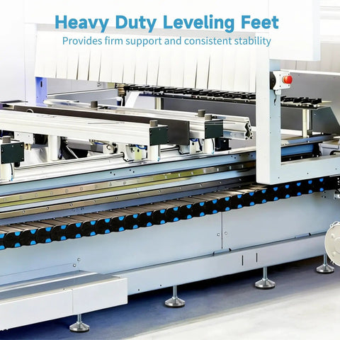 Beefy Heavy Duty Leveling Feet Set for Machines and Workbenches, M12 Adjustable Levelers with a 2.36 Inch Rubber Base in use.