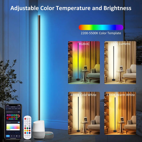 RGBIC Corner Floor Lamp With Remote And App Control 55 Inch Modern Minimalist LED Floor Lamp For Bedroom And Living Room Lit Color Changing Light With DIY Modes And Timing Brightness Boost For Any Mood