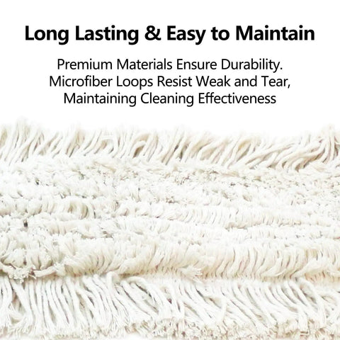 Heavy Duty 24 Inch Commercial Dust Mop With Long Swivel Handle For Wet And Dry Cleaning No Sweat Pro Grade Floor Sweeper head showing microfiber loops.