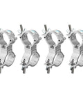 4 Pack Silver Swivel Double Truss Clamps For 2 Inch Truss System Built Tough Aluminum Alloy 220 Pound Max Load 360 Degree Swivel Dual Hinged Couplers For Flexible Cross Connection And Angled Mounting., silver aluminum truss clamps on white background