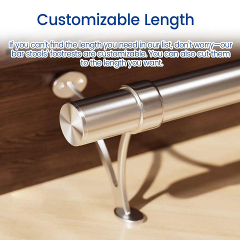 Close-up of 14ft Bar Foot Rail Kit With 2 In OD Tubing, bracket hardware, and wall mount, customizable length feature visible.