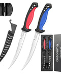 Pro Two Piece Fillet Knife Set For Fishing, 6.5 inch German stainless steel blades, non-slip grips, with sheaths and sharpener