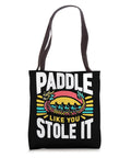 Paddler Tote Bag For Dragon Boat Racing And Dragonboating Fans with colorful dragon boat design and 'Paddle Like You Stole It' text.
