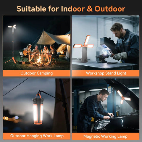 Rechargeable Camping Light With Stand Seven-Foot Max Height, 15000mAh Beast Portable Cordless LED Work Light, shown in use.