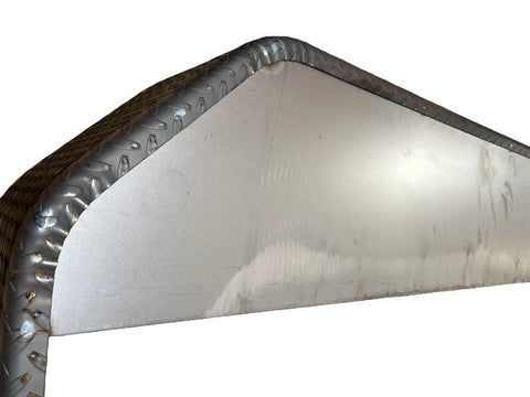 Close-up of Double Break Treadplate Trailer Fender, Tandem Style, 10 by 72 by 19 Inches, 16 Gauge Smooth Backplate, Rust Resistant