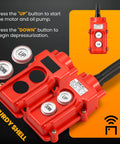 Remote control for Beefy Electric Hydraulic Pump Power Pack 70 MPa Two Stage System 110V with buttons for up and down operation.