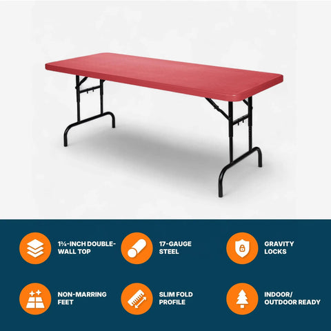 Heavy Duty Adjustable Height Folding Table For Pro Events Built Tough 6 Foot Premium Industrial Table With Pedestal Legs