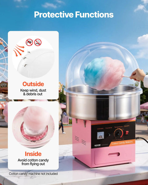 Clear Acrylic Dome Shield For Cotton Candy Machine, 21 Inch Bubble Cover highlighting protective features with cotton candy