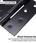 Close-up of black finished steel 3.5 Inch Heavy Duty Gate Hinges with flat head screws for indoor outdoor use