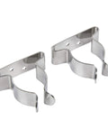 Pair of polished stainless steel spring clamps, 1–1.75 in size.