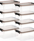 Eight Pack Small Clear Storage Bins With Lids 3.2 Qt Stackable Plastic Storage Containers For Organizing Toys Office Supplies Makeup
