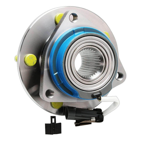 Front Wheel Hub & Tie Rod Kit - 2 Hub Bearing Assemblies with ABS Sensor Wire, close-up view of hub assembly and wiring