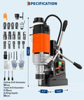 Heavy Duty Magnetic Drill Press With 1850W Power features 50mm drill capacity and specifications for precise metal cutting.
