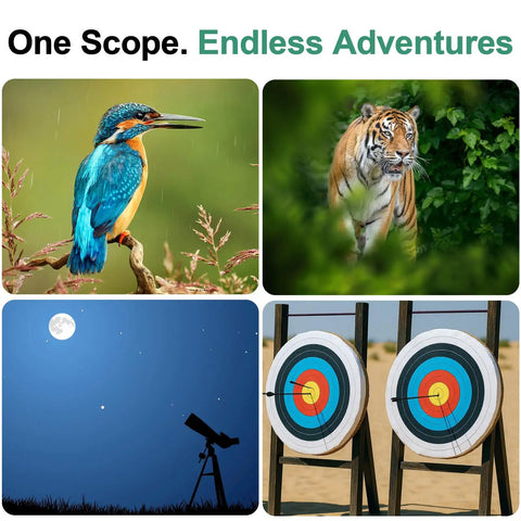 Flagship Spotting Scope 25-75x80 With Tripod For Target Shooting And Long Distance Viewing, BAK4 Prism, FMC Optics, Durable Build, Ideal For Birding, Wildlife Watching, And Range Day. Bird, tiger, moon and target scenes