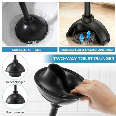 Heavy Duty Toilet Plunger Eight Piece Set Featuring Rock Solid Suction And Ergonomic Handles To Knock Out Stubborn Clogs Fast Without Any Sweat For Busy Households Across America, detailed view of plunger in use.