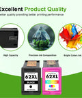 62XL Black and Tri-Color Ink Cartridge Combo Pack for Envy and OfficeJet Printers, Crazy High Yield Up to 750 Black Pages and 450 Color Pages, Compatible with Envy 5660 5740 7645 5540 5746 and OfficeJet 250 200 Series, 2 Pack shown with quality features