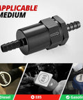 3/8 Inch Billet Inline Fuel Filter, 30 Micron Aluminum Black, Compact 2.07 Inch Housing For Car EFI And Carb Fuel Systems