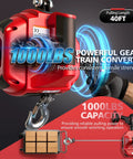 Beefy Drill Powered Portable Winch 1000 Lbs With 40 Foot Alloy Steel Wire Rope For Vehicle Recovery And Trailer Dragging Handheld Drill Winch For Easy Off Road Pulls, 40ft rope