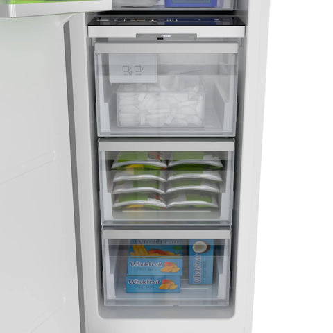 Interior view of 18 Inch Panel Ready Freezer Column With 8.6 Cubic Feet Heavy Duty Storage, Built In Ice Maker, Frost Free Energy Star Rated.